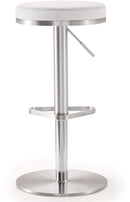 Fano White Performance Vegan Leather and Stainless Steel Adjustable Barstool