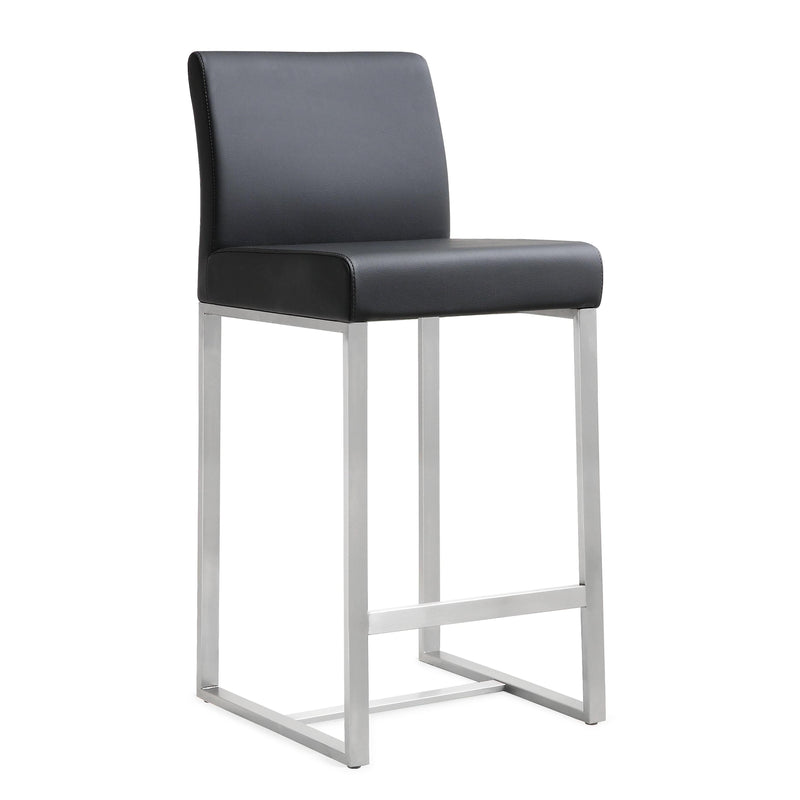 Denmark Black Performance Vegan Leather and Stainless Steel Counter Stool - Set of 2