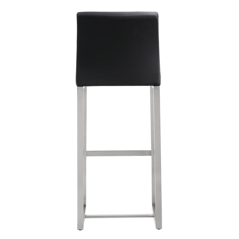 Denmark Black Performance Vegan Leather and Stainless Steel Barstool - Set of 2