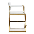 Director White Performance Vegan Leather and Gold Steel Counter Stool