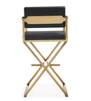 Director Black Performance Vegan Leather and Gold Steel Barstool