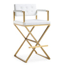 Director White Performance Vegan Leather and Gold Steel Barstool