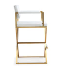 Director White Performance Vegan Leather and Gold Steel Barstool