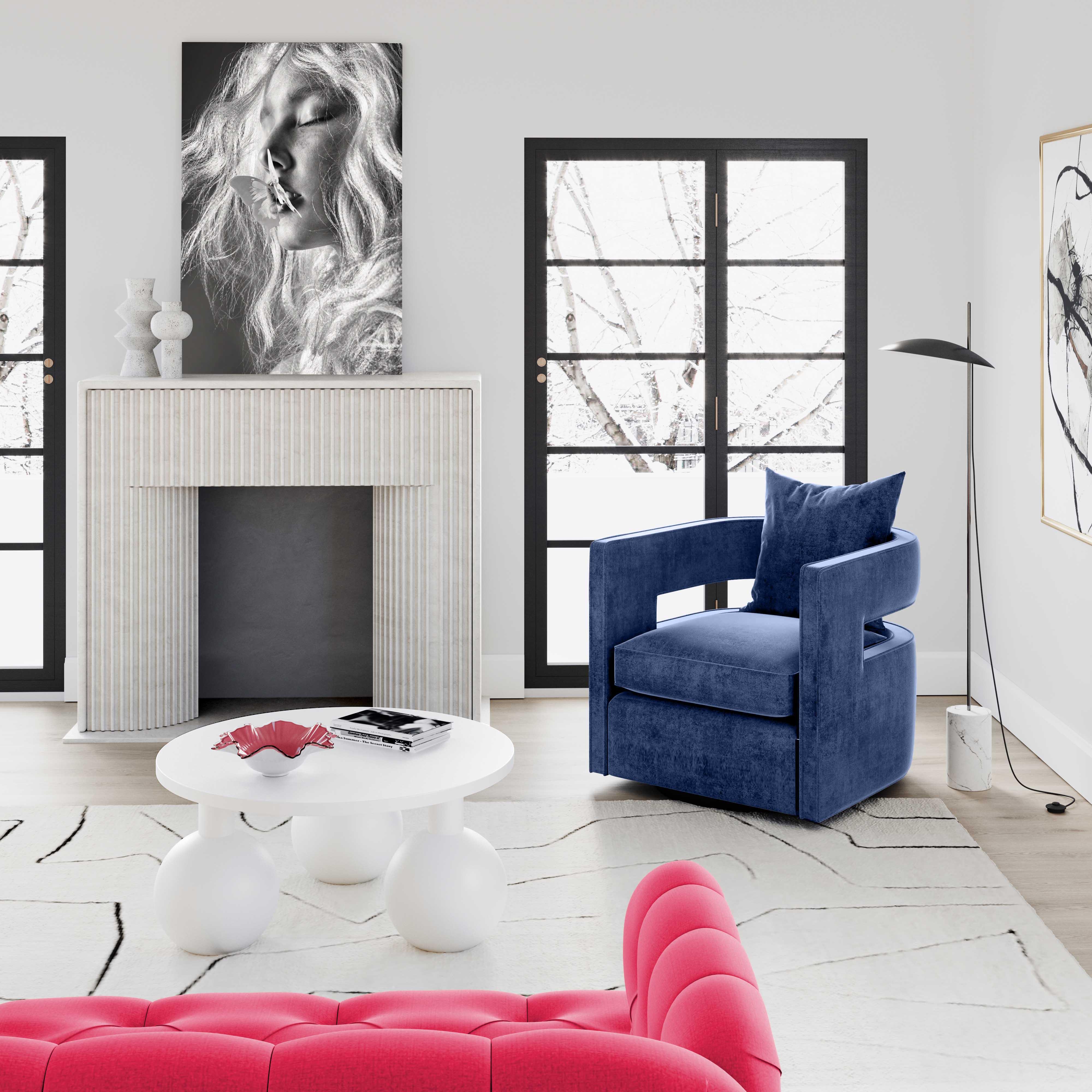 Kennedy Navy Textured Velvet Swivel Chair