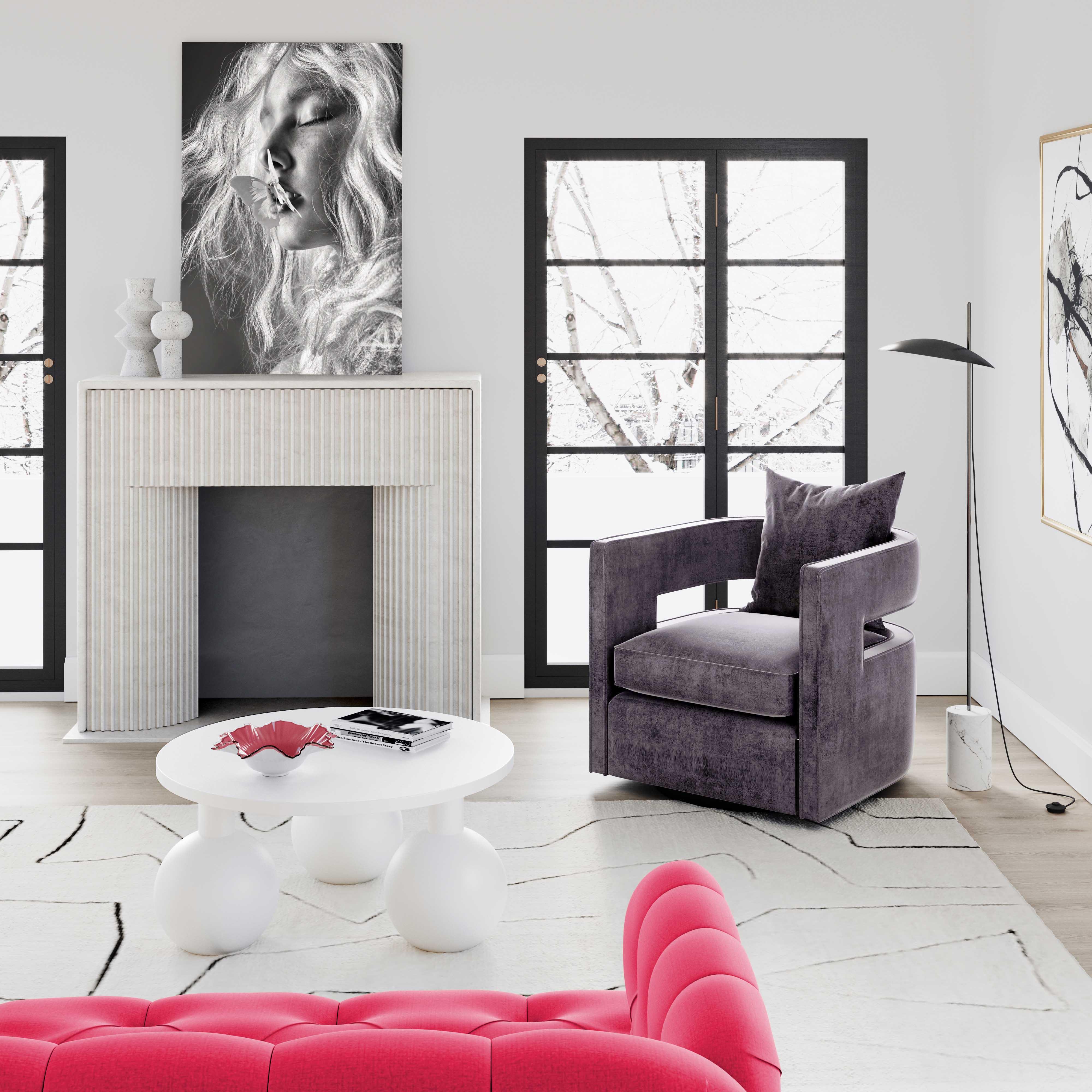 Kennedy Grey Textured Velvet Swivel Chair