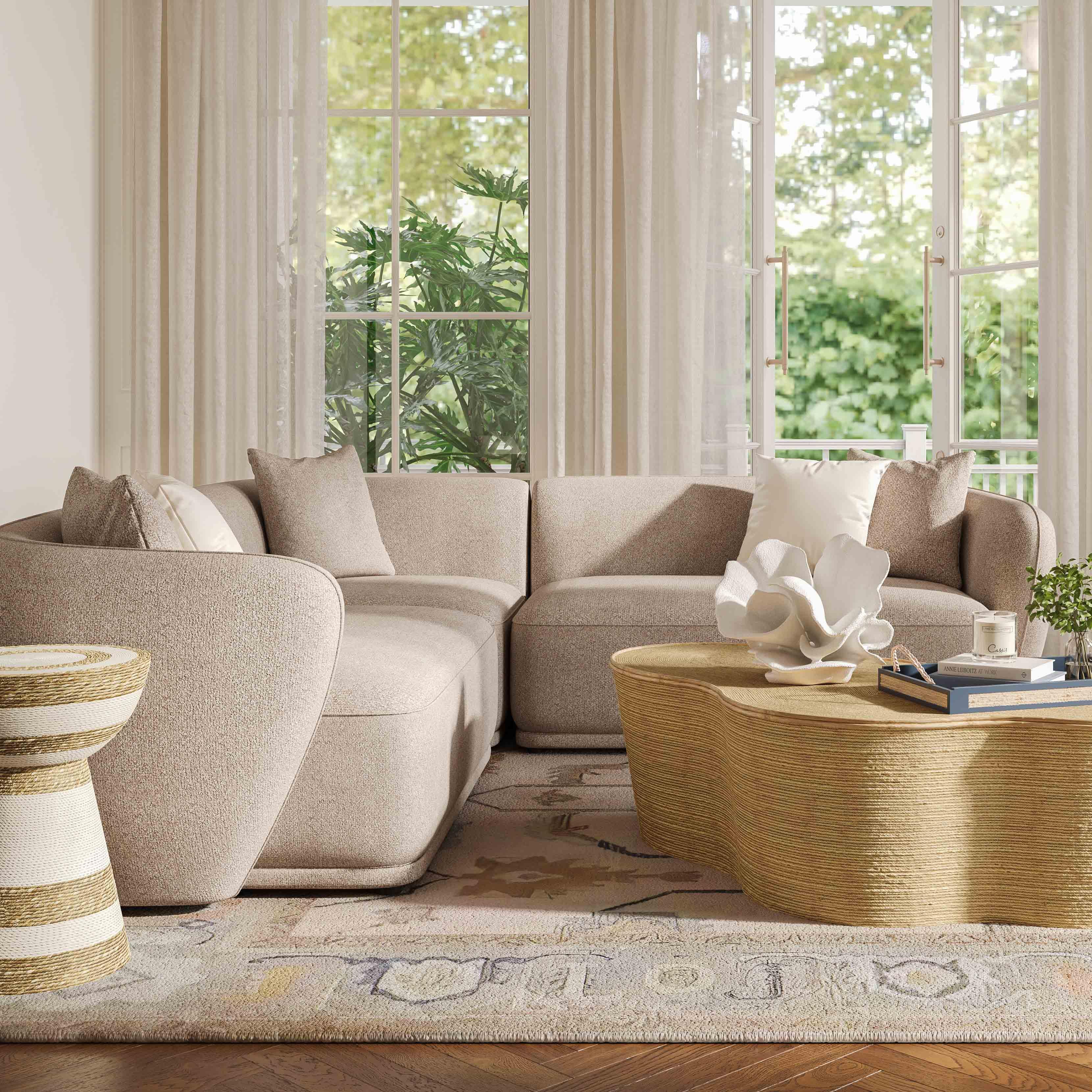 Sylvie Cream Boucle 3-Piece Sectional