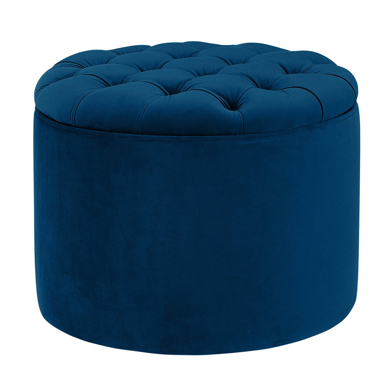 Queen Navy Velvet Storage Ottoman - UK