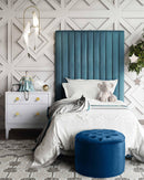 Queen Navy Velvet Storage Ottoman - UK