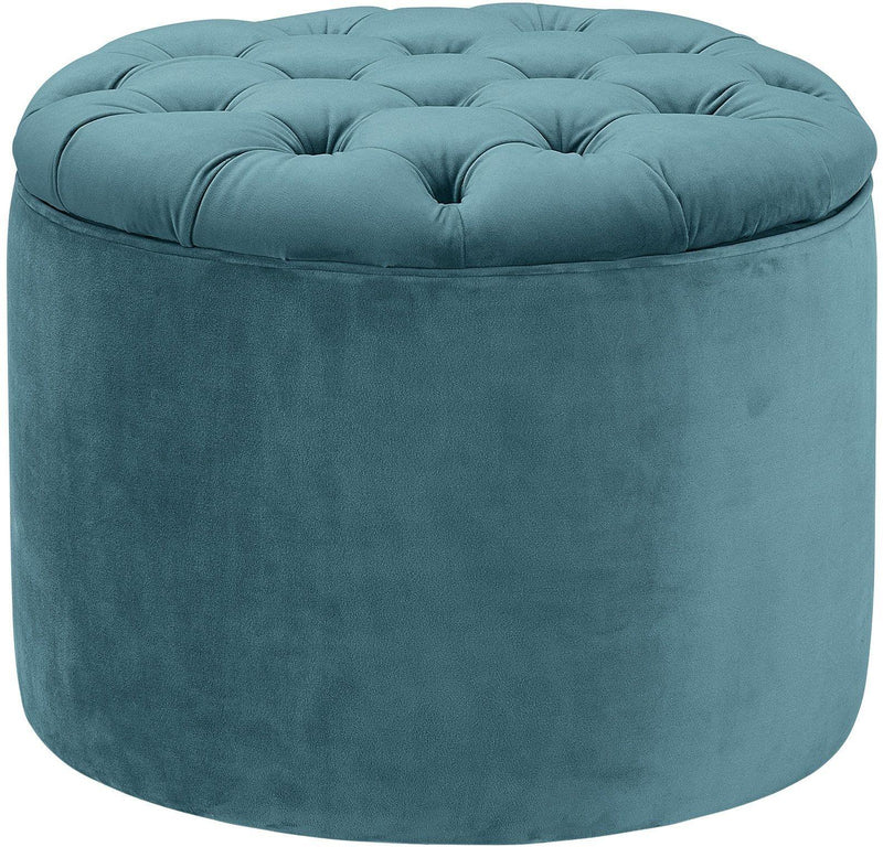 Queen Sea Blue Velvet Storage Ottoman - UK