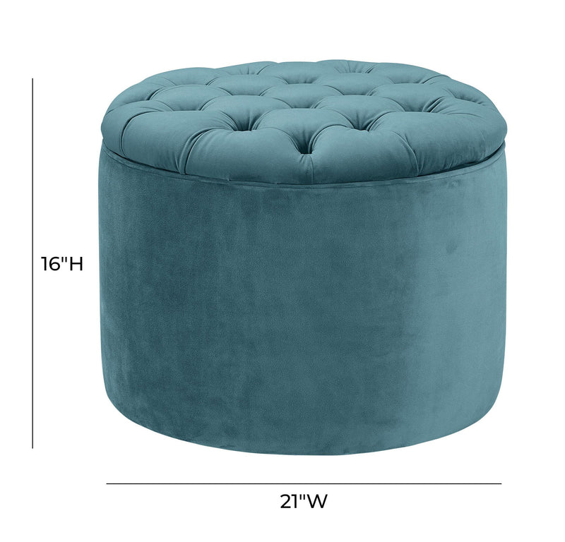 Queen Sea Blue Velvet Storage Ottoman - UK