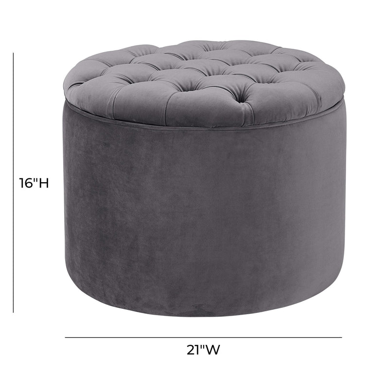 Queen Grey Velvet Storage Ottoman - UK
