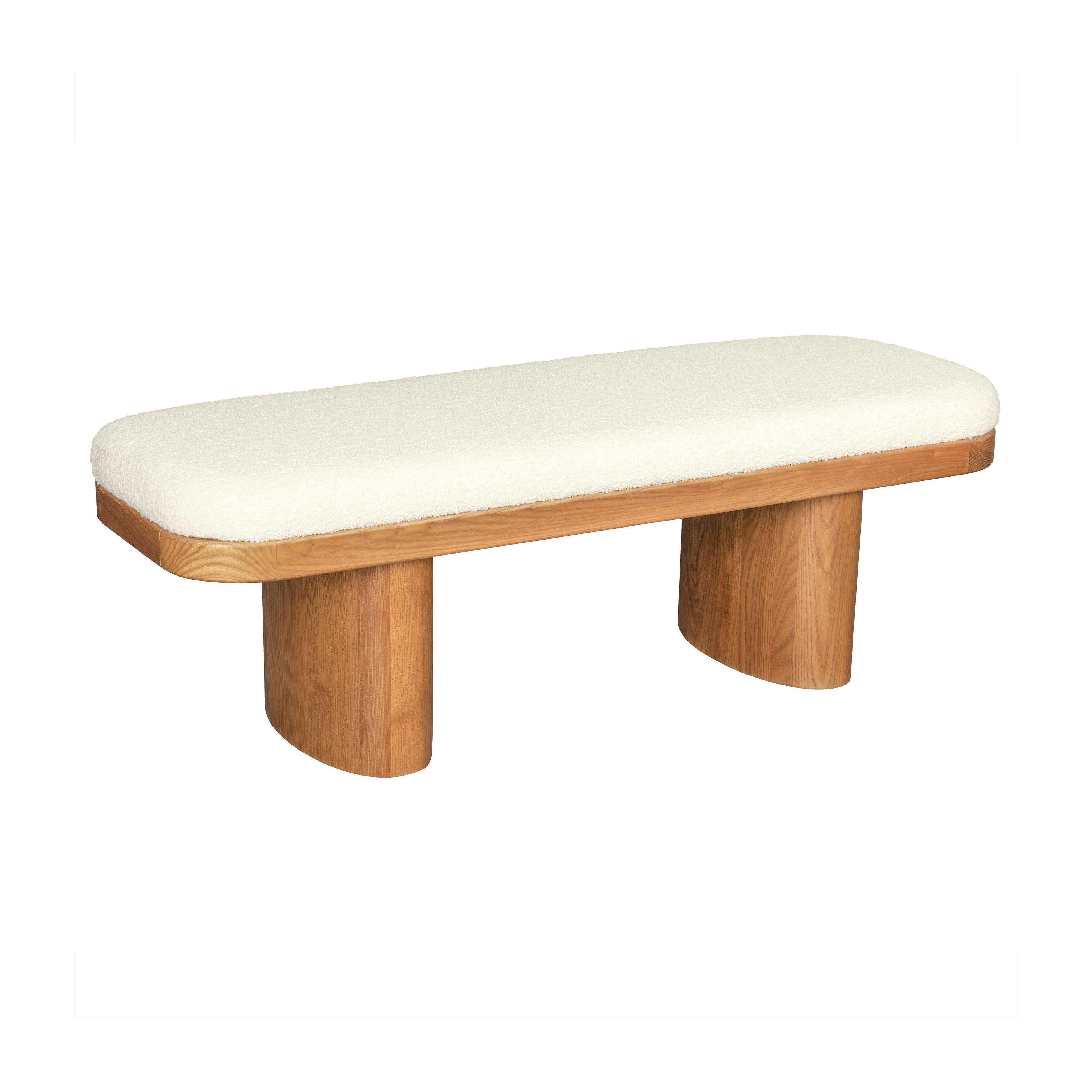 Ollie White Boucle Wooden Bench - UK