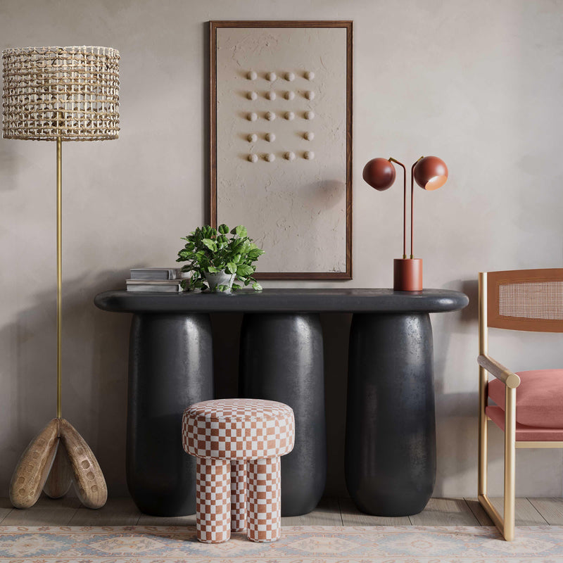 Claire Brown Checkered Boucle Stool - UK