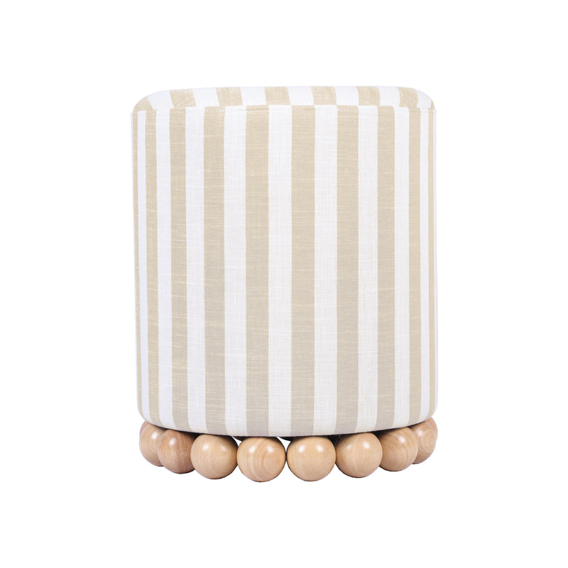 Dex Beige Striped Linen Ottoman