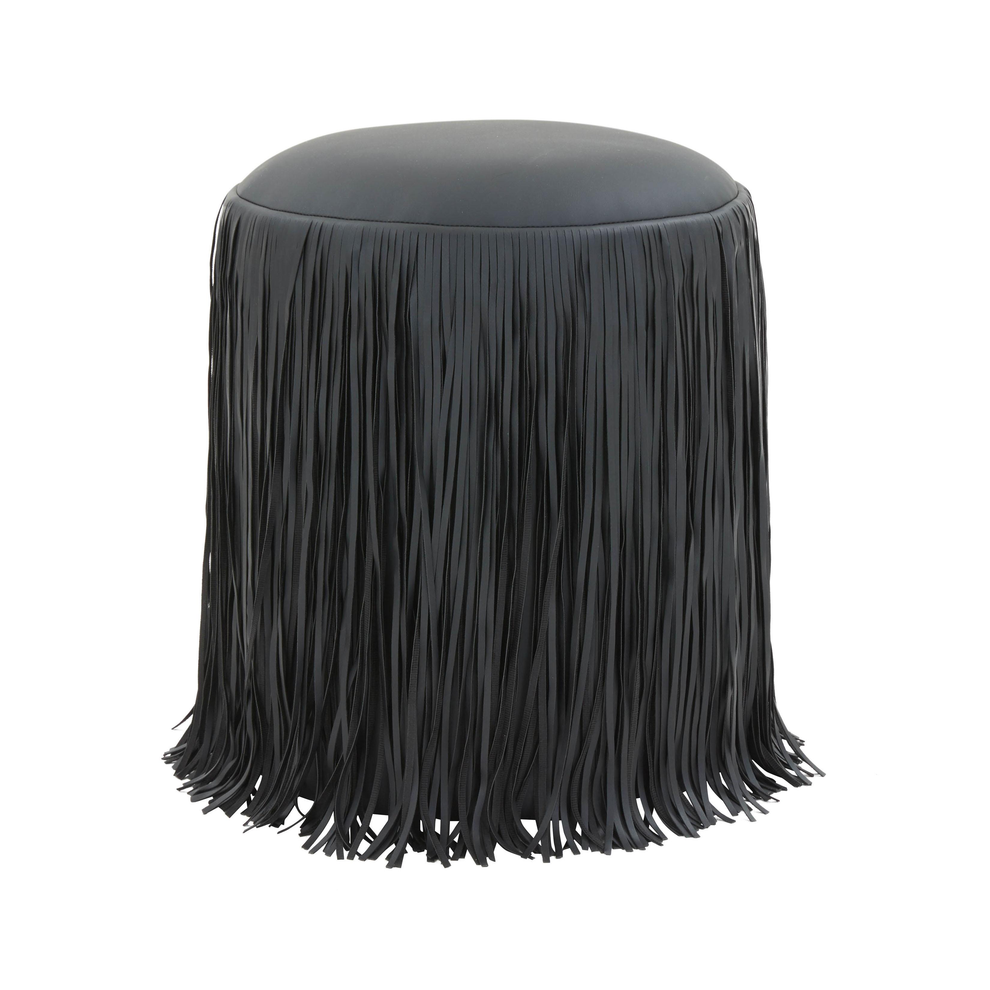 Shag Me Black Performance Vegan Leather Ottoman