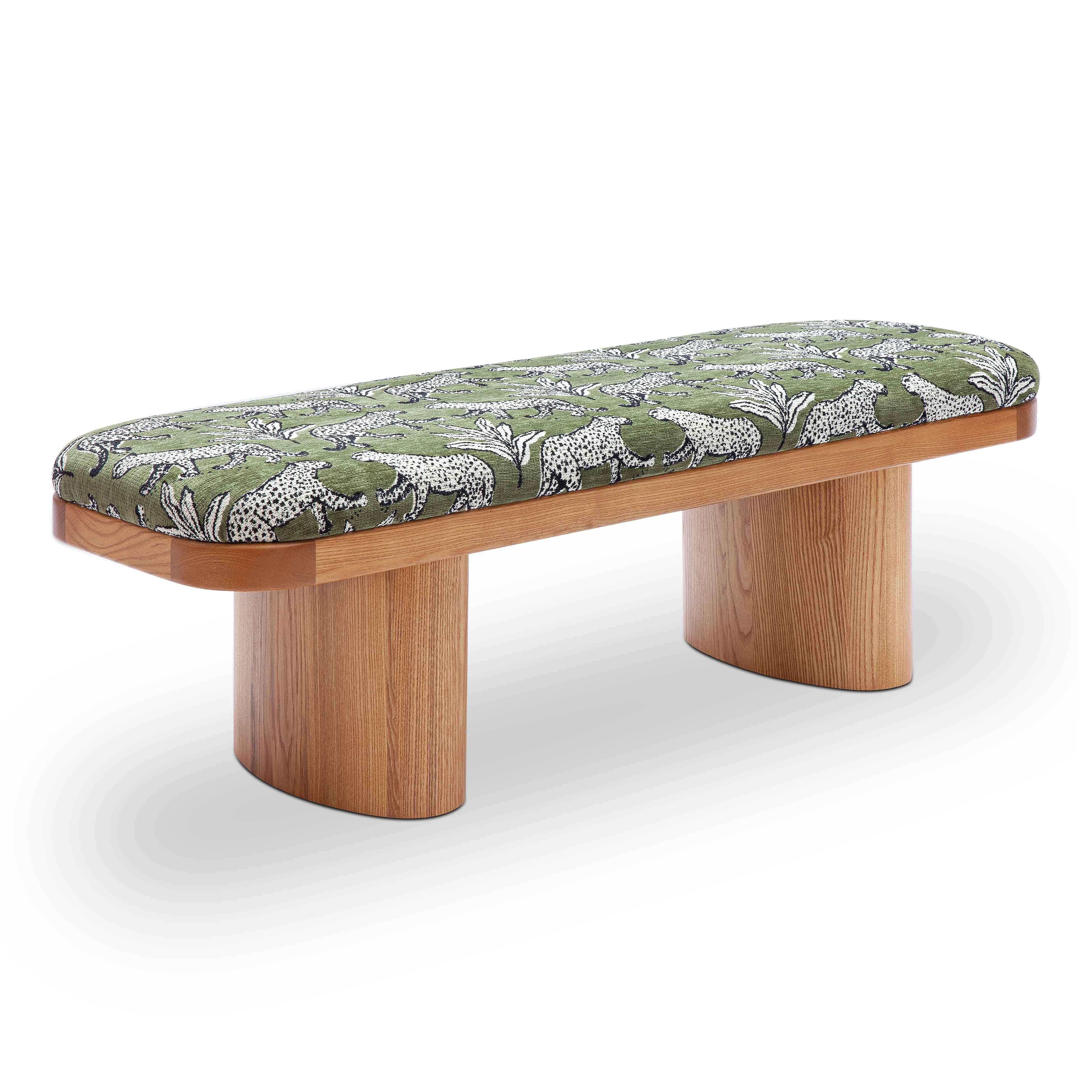 Ollie Olive Green Leopard Jacquard Bench
