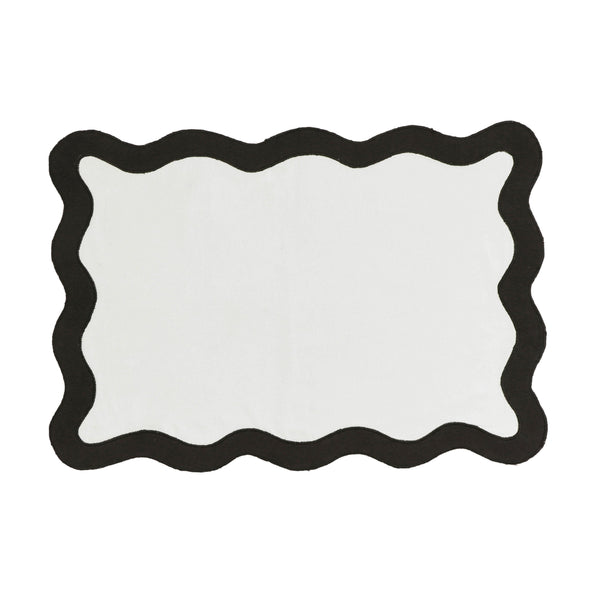 Scalloped Edge Black and White Cotton Placemat - Set of 4
