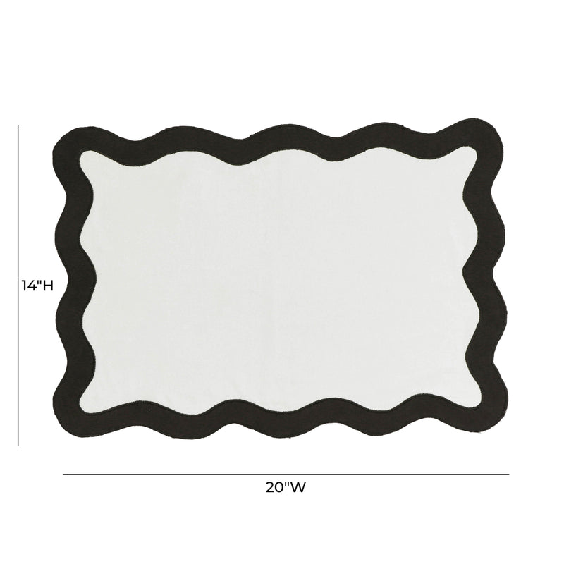 Scalloped Edge Black and White Cotton Placemat - Set of 4