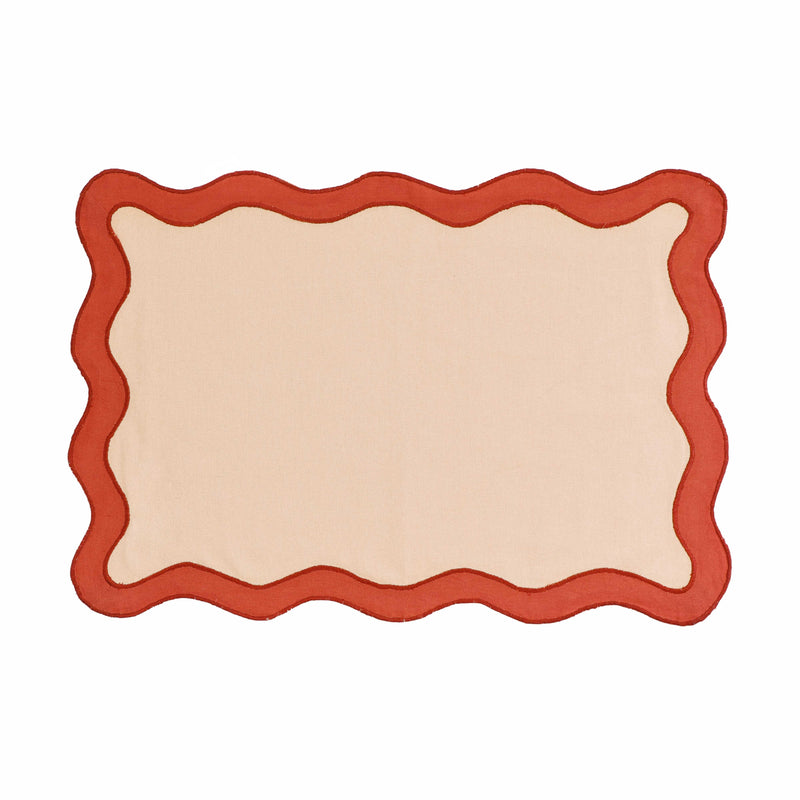 Scalloped Edge Rust and Orange Cotton Placemat - Set of 4