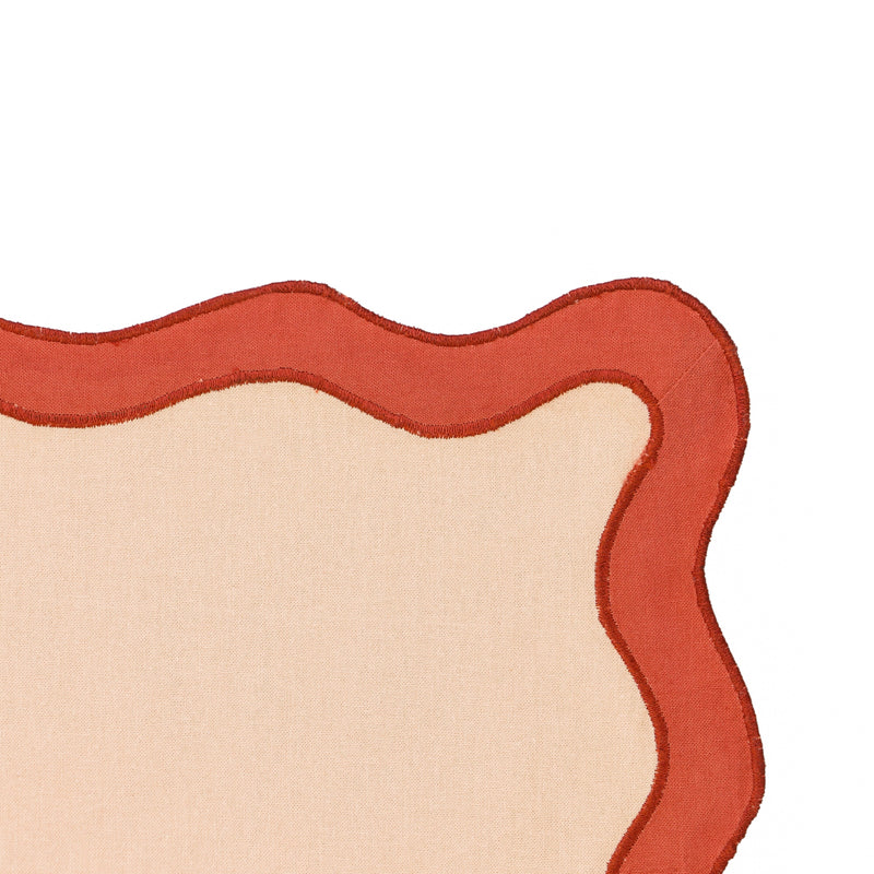 Scalloped Edge Rust and Orange Cotton Placemat - Set of 4