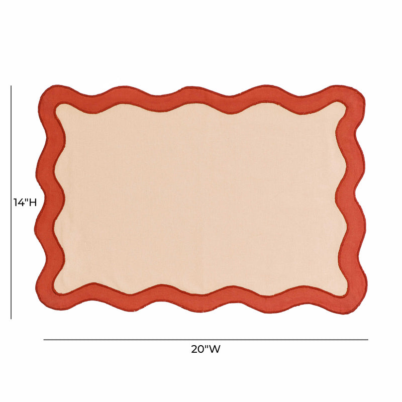 Scalloped Edge Rust and Orange Cotton Placemat - Set of 4
