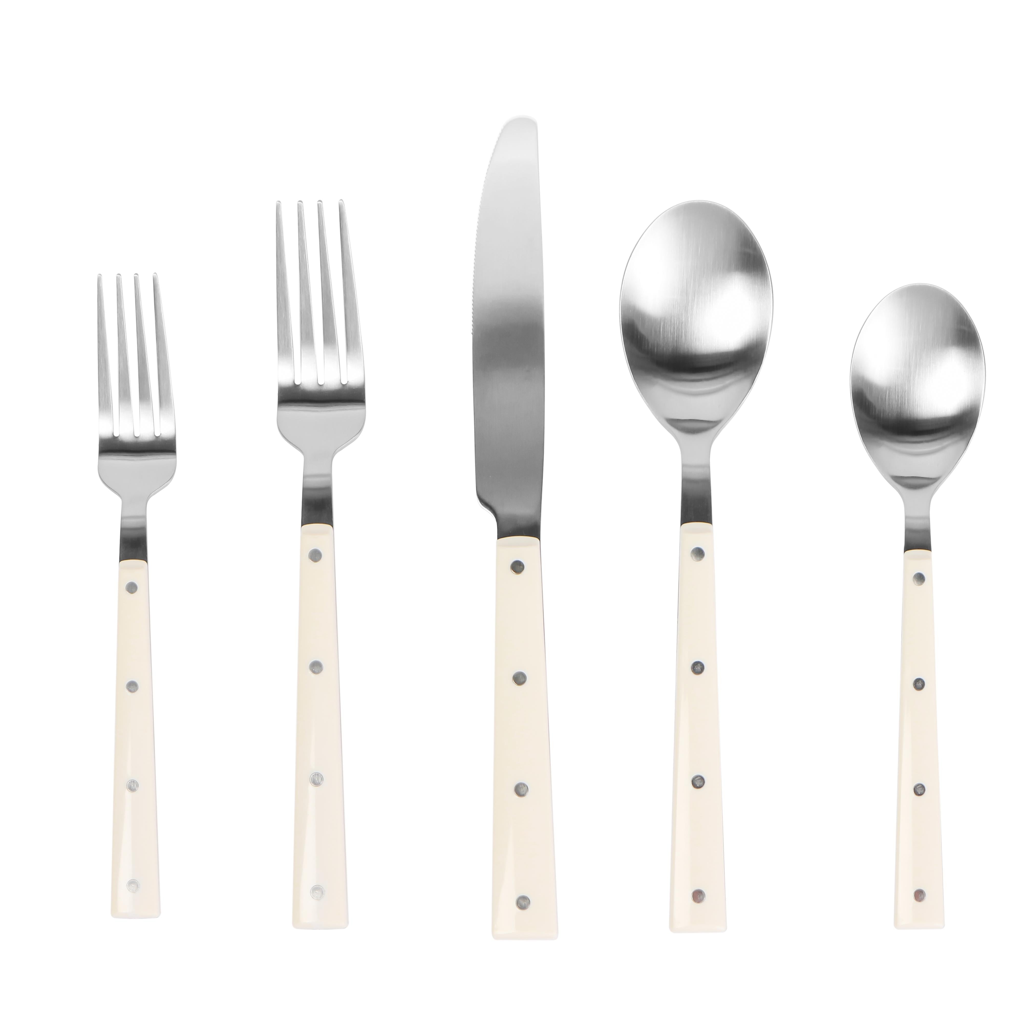 Soline Cream and Stainless Steel Flatware - Set of 5 Pieces - Service for 1