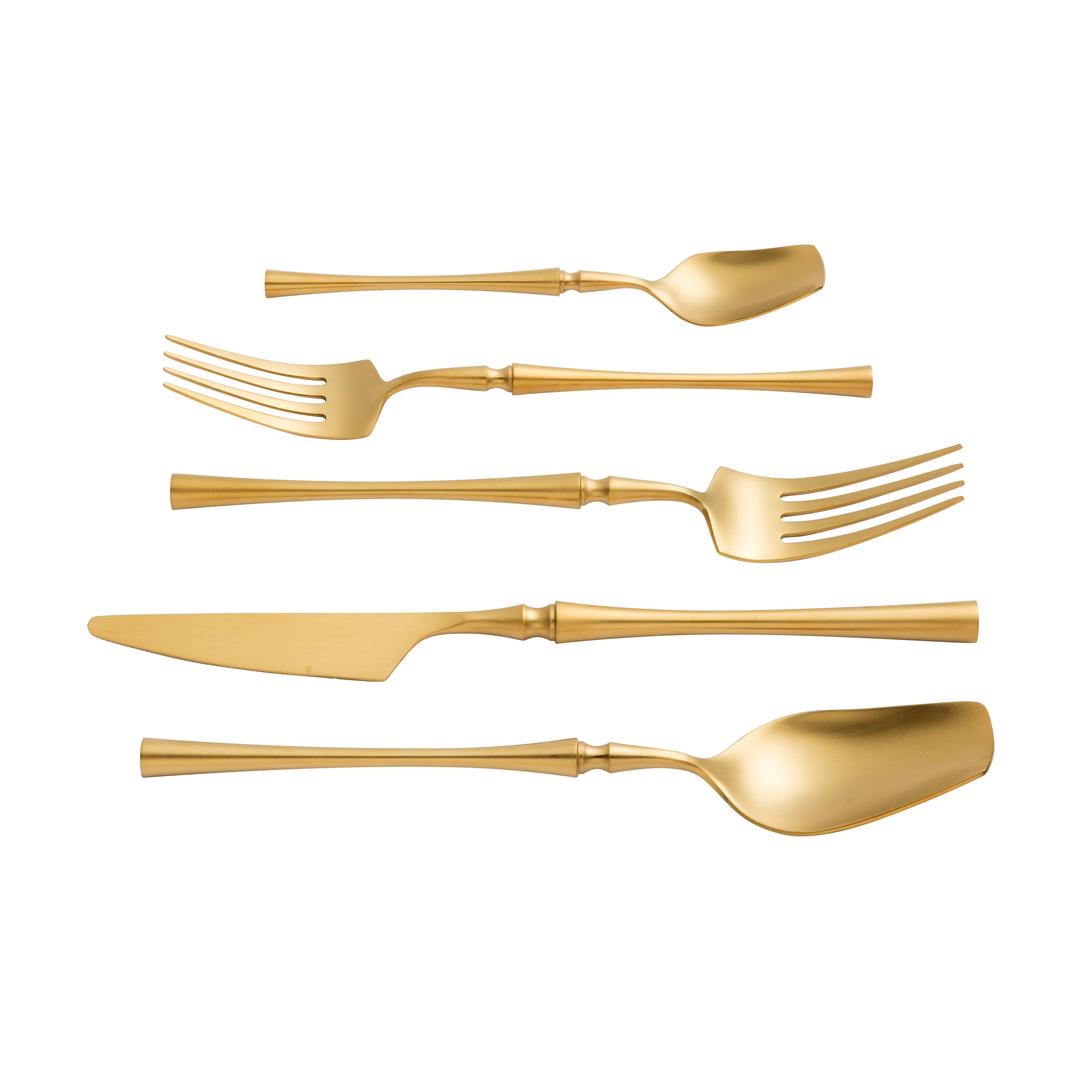 Millie Brushed Gold Stainless Steel Flatware - Set of 5 Pieces - Service for 1