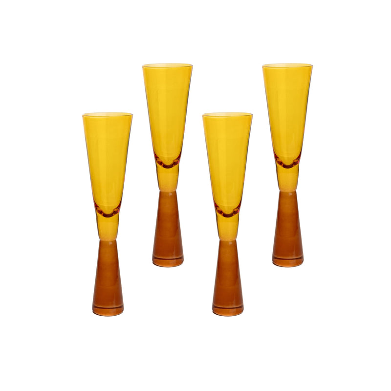Flute Amber Champagne Glasses - Set of 4