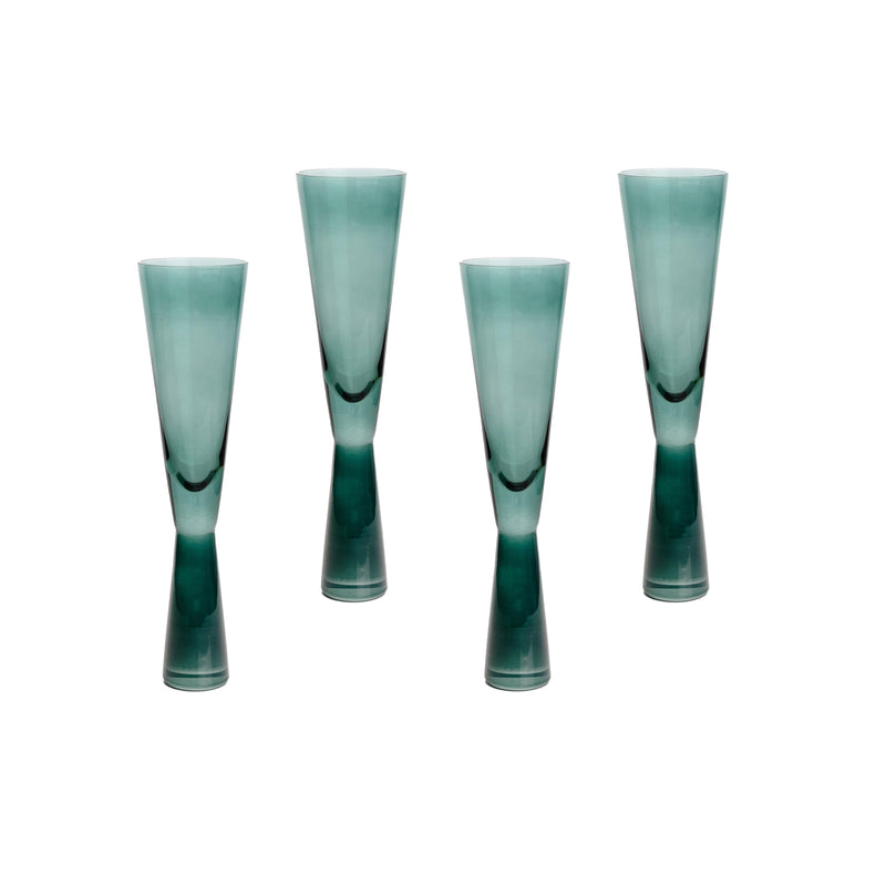Flute Green Champagne Glasses - Set of 4