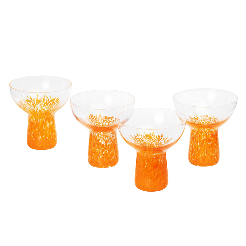 Dottie Clear Orange Dots Handblown Cocktail Glass - Set of 4
