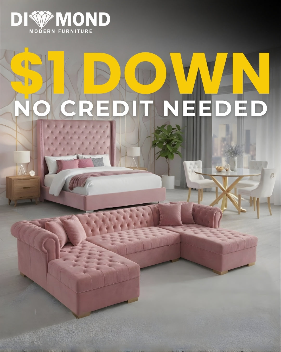 Lauren Pink Tufted 3 Room Packages
