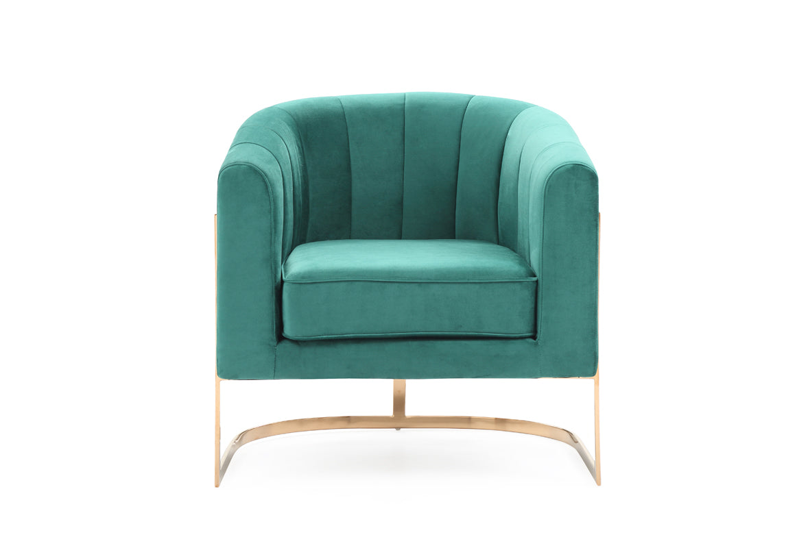 Modrest Trask Modern Green Velvet & Rosegold Accent Chair
