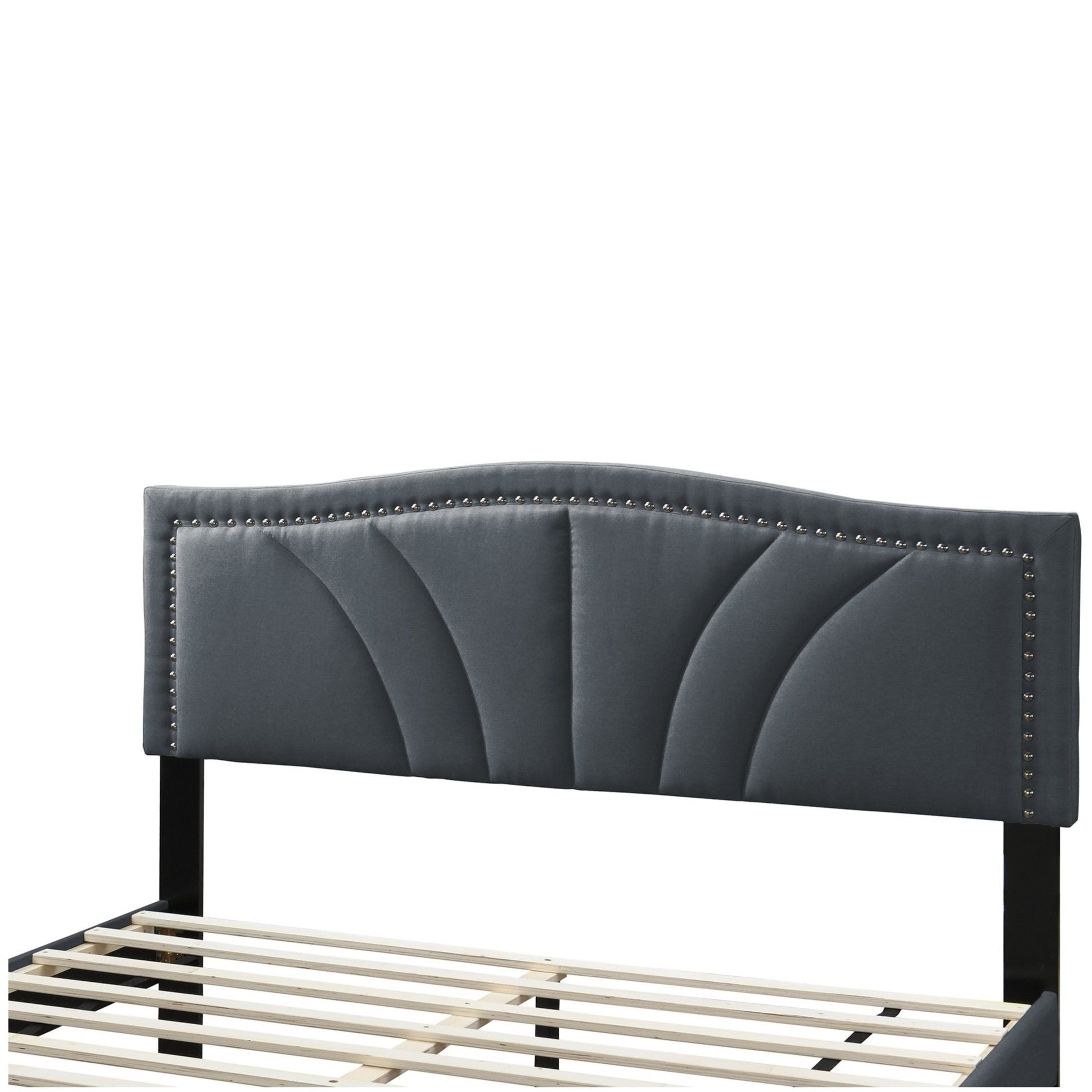 Bed With Nailhead Trim Accents, Upholstered Platform Frame