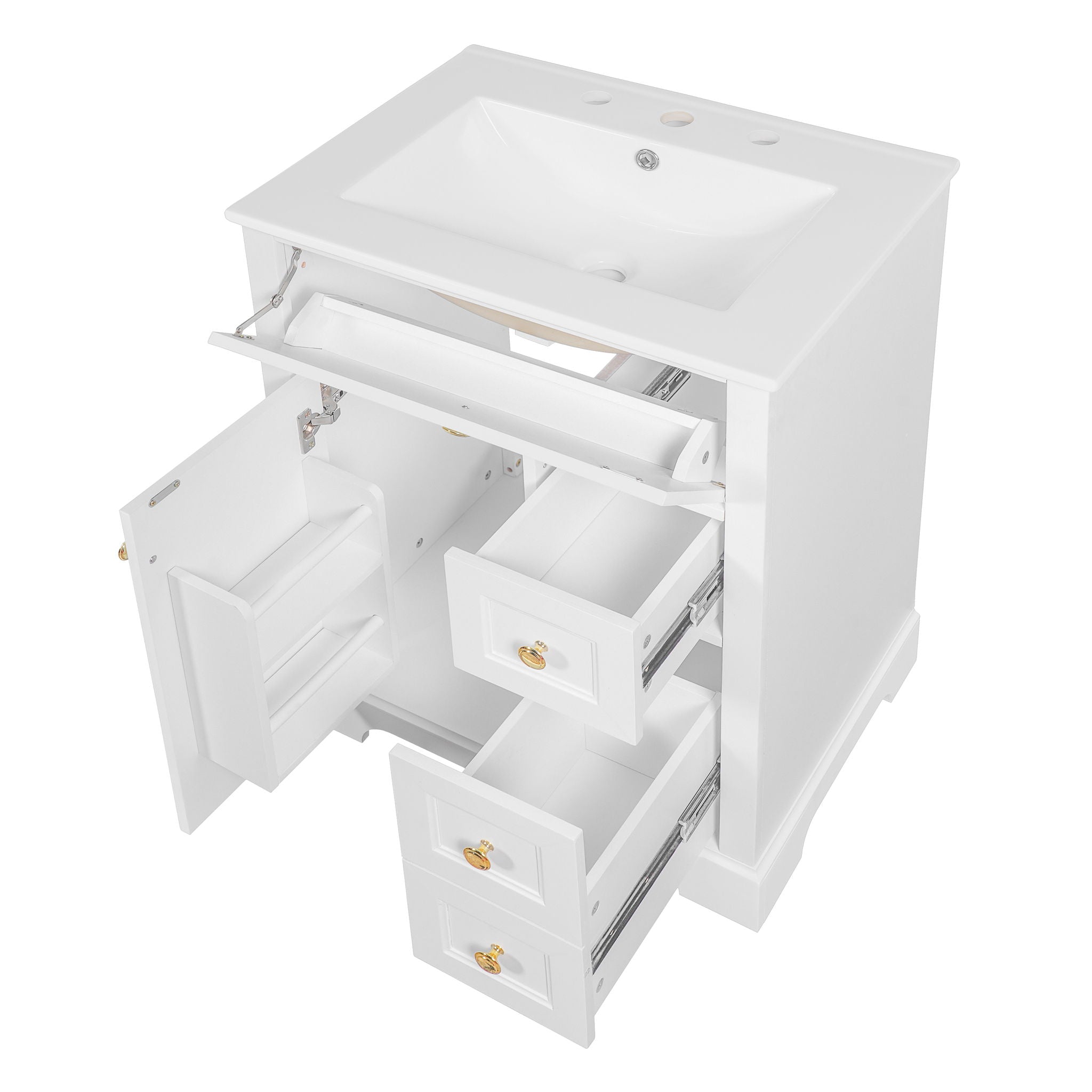 Modern Bathroom Vanity With Sink, 3 Drawers & Cabinet With 2 Tier Door Storage