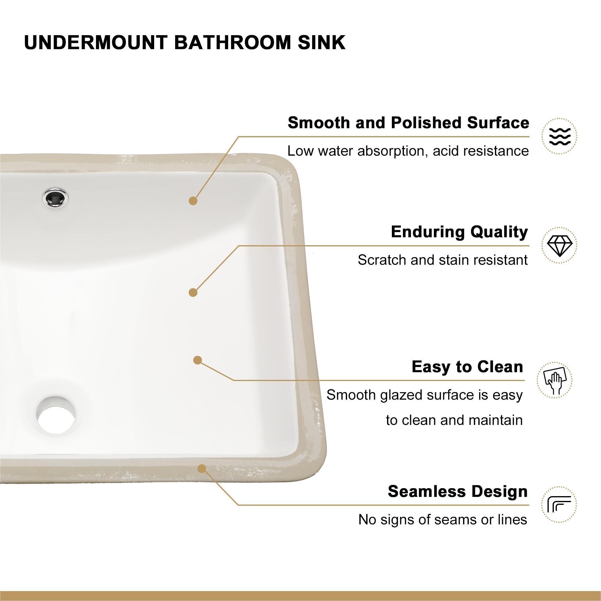 European Style Ceramic Rectangular Undermount Bathroom Sink With Overflow