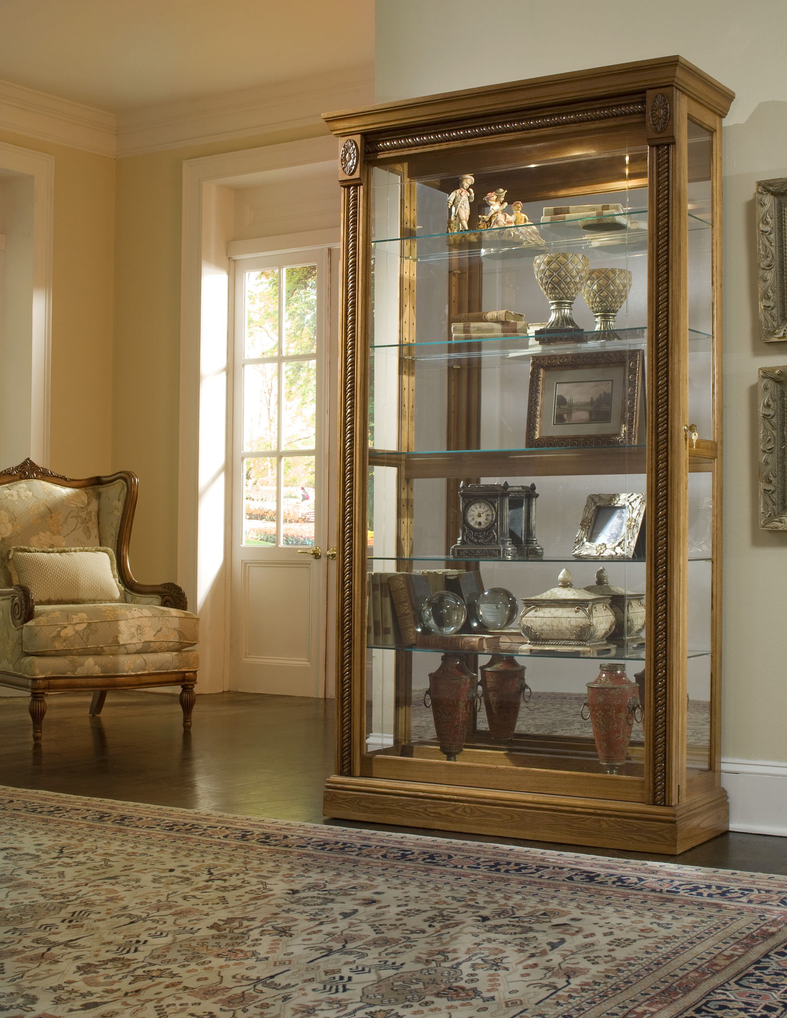 PFC Curios - Lighted Sliding Door 5 Shelf Curio Cabinet