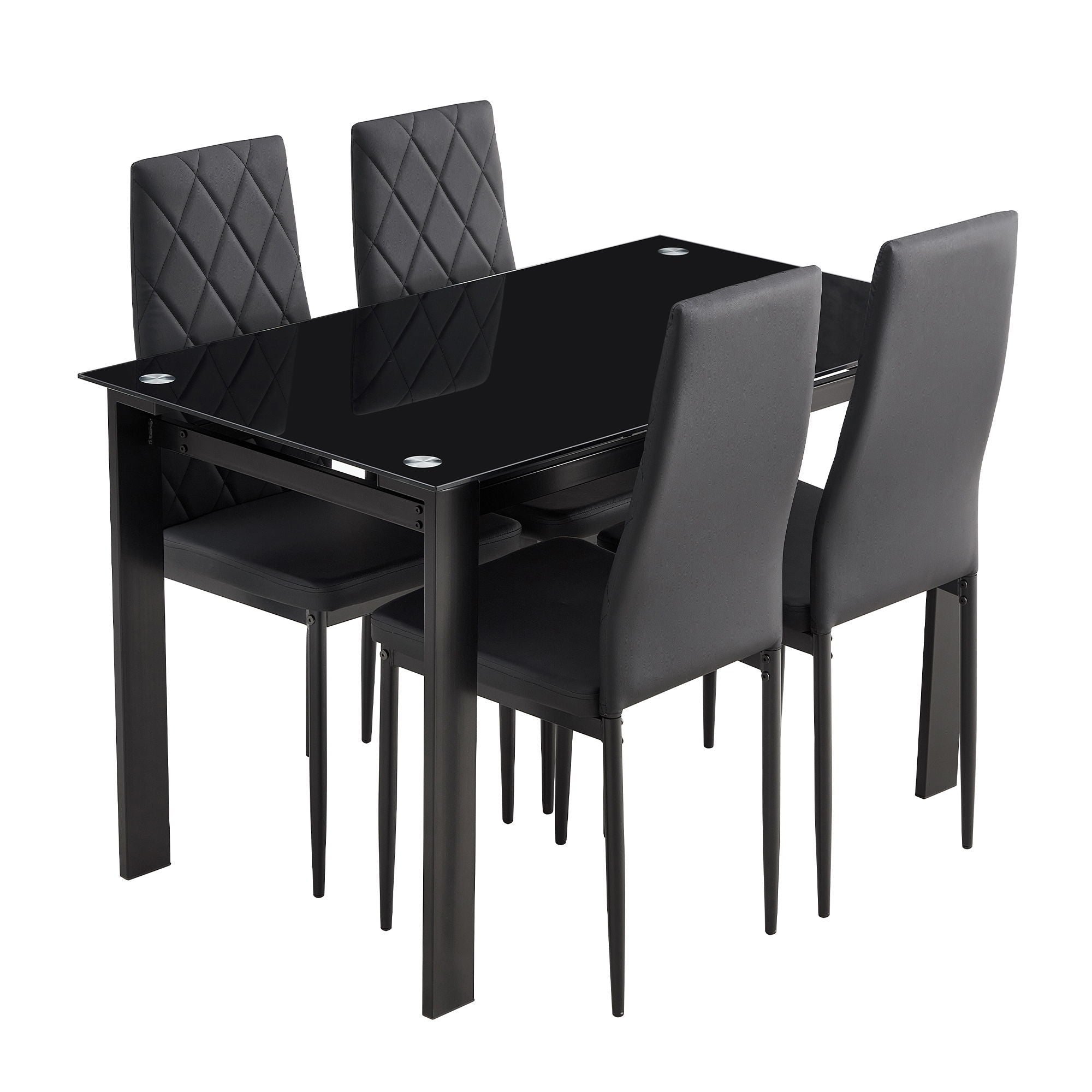 Modern 5 Piece Dining Table Set With Glass Top And Chairs - Black