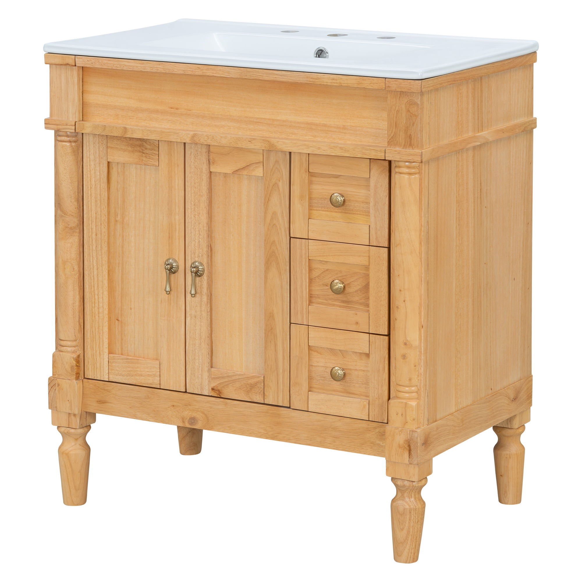 Modern Bathroom Vanity With Ceramic Sink, Soft Close Doors, Adjustable Shelves