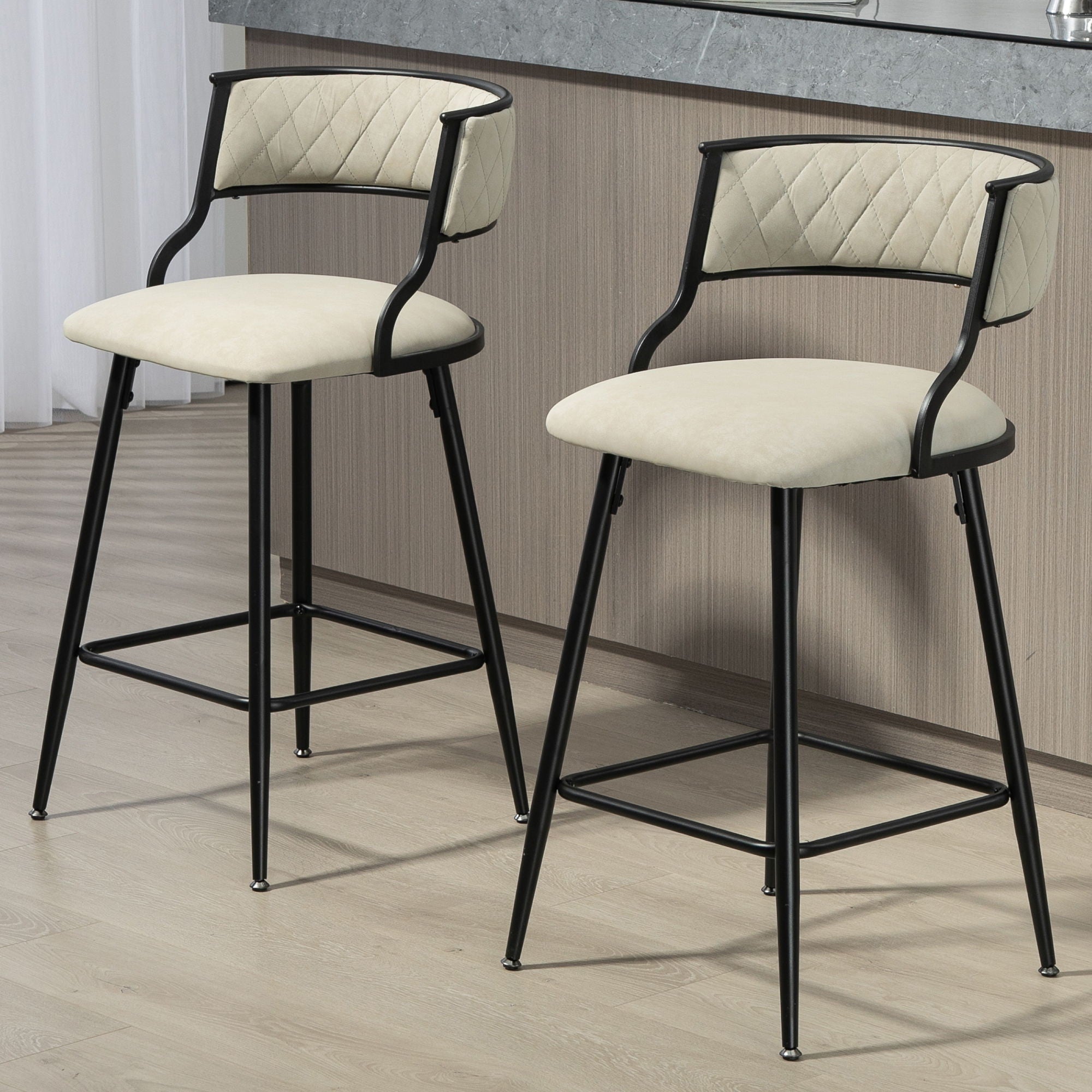 Counter Height Bar Stools With Powder Coating Base And Footrest (Set of 2) -