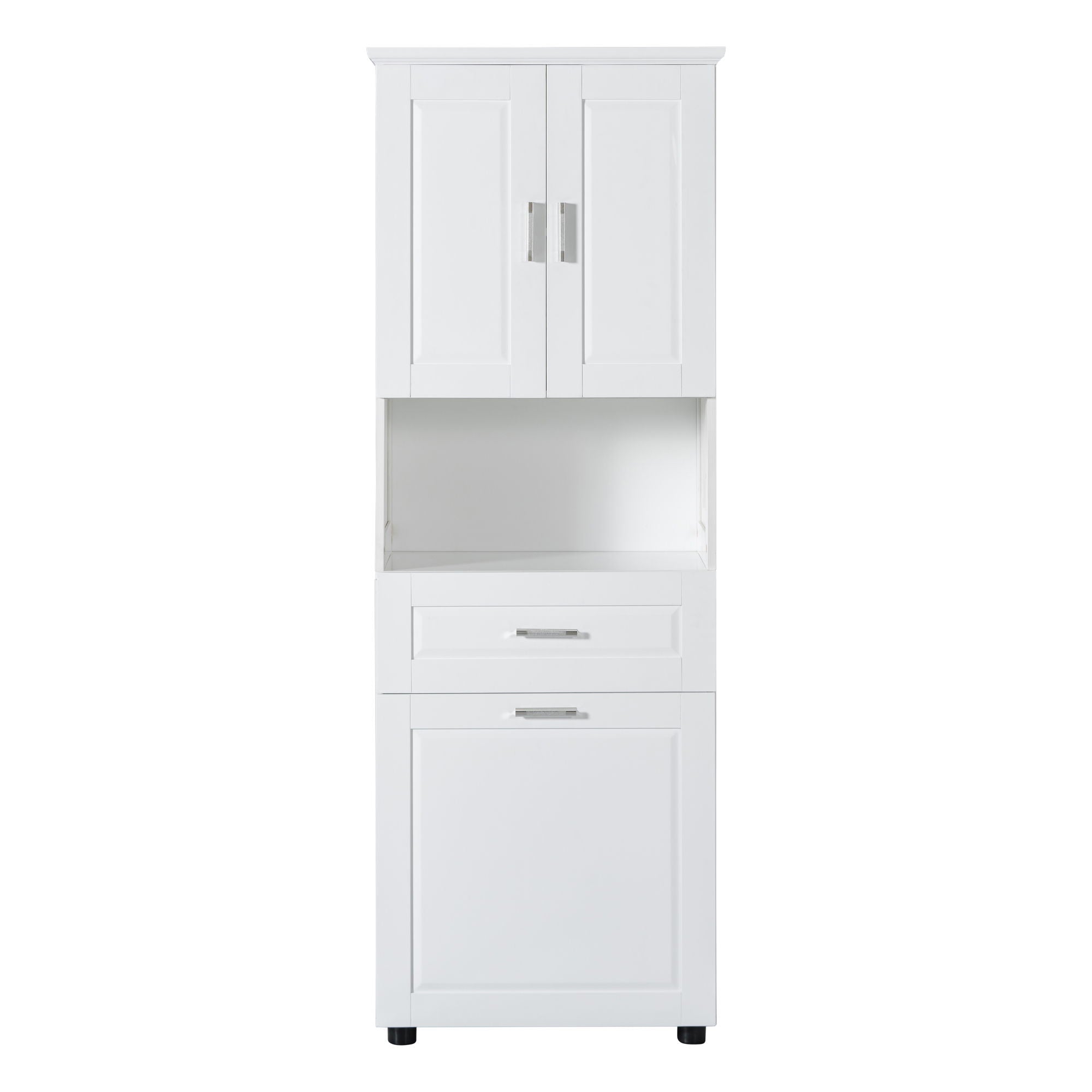 Tall Bathroom Cabinet With Tilt-Out Laundry Basket And Upper Storage
