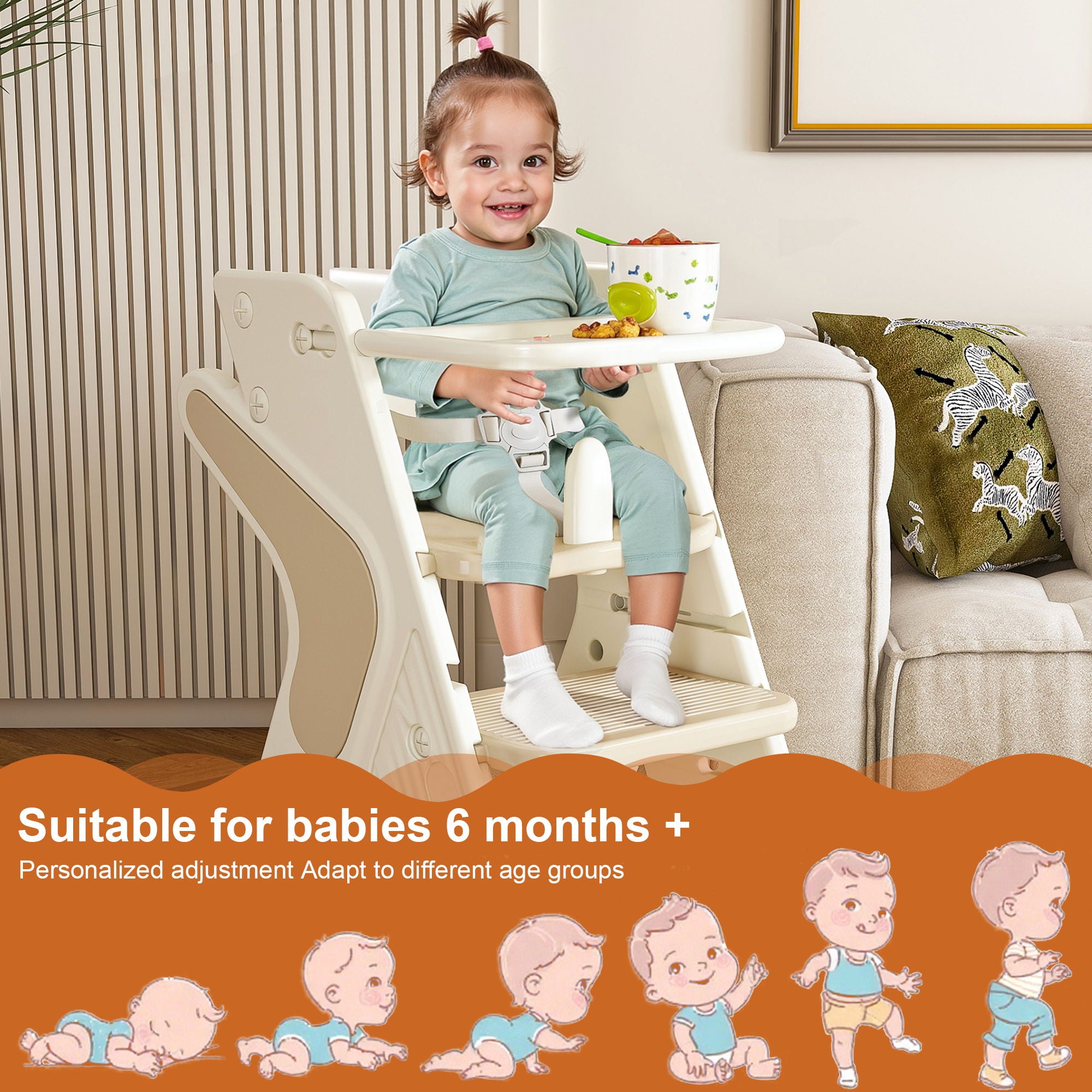 Multifunctional Growing Up Dining Chair With Adjustable Height And 5 Point Seat Belts