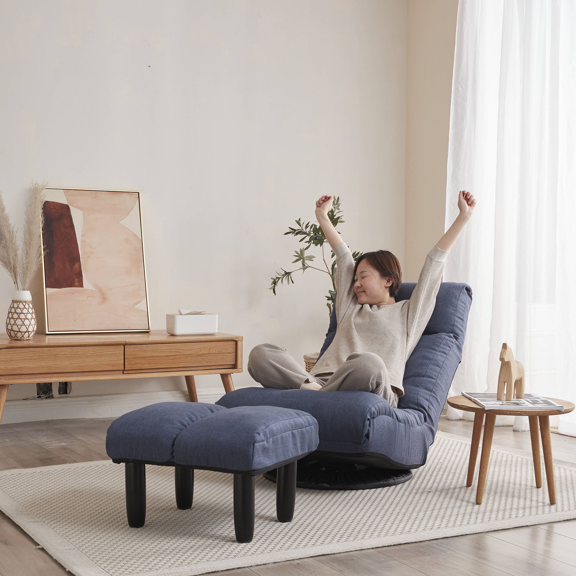 Adjustable Japanese Reclining Floor Chair Sofa With Metal Frame For Living Room