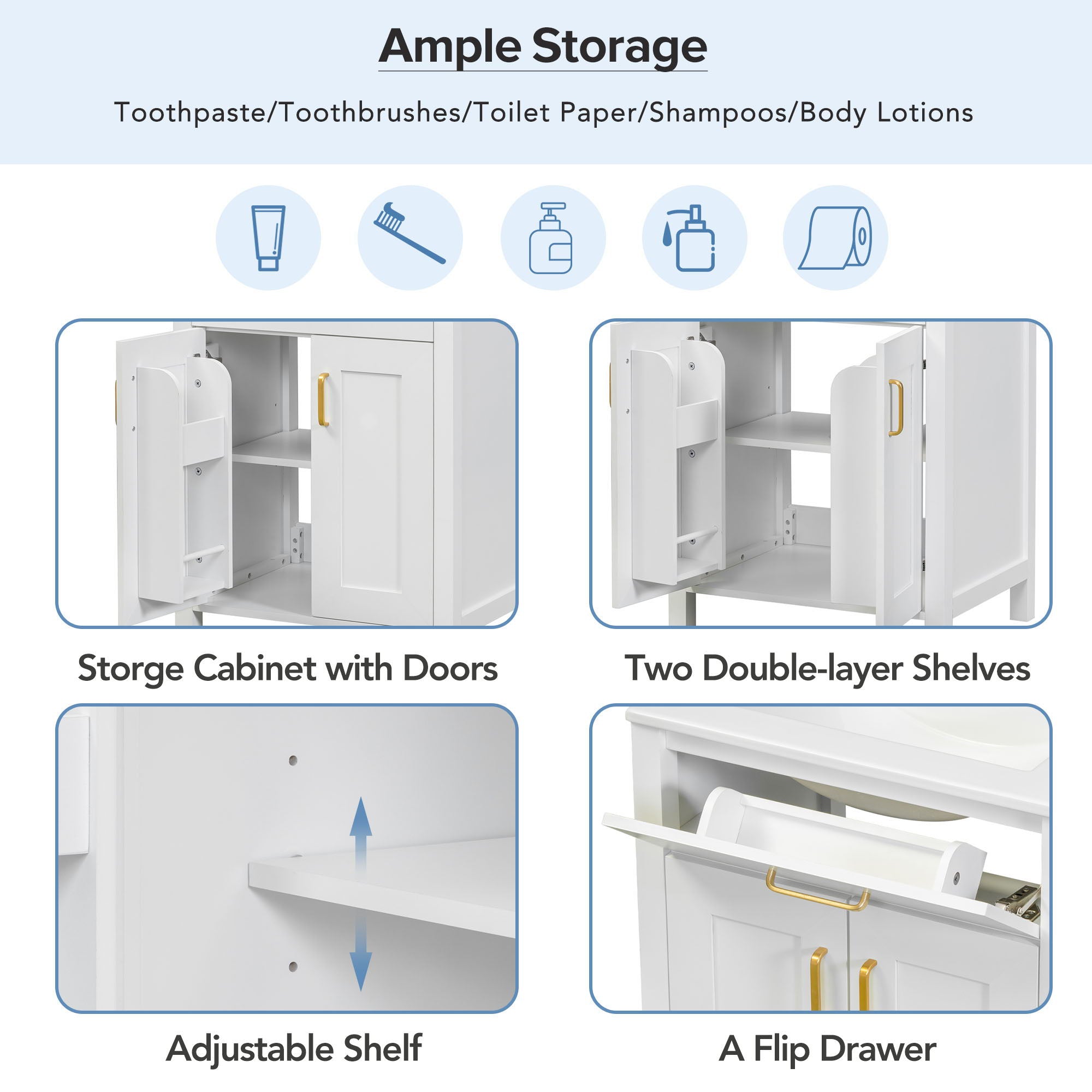 Modern Bathroom Vanity With Ceramic Sink, Soft-Close Doors, Flip Drawer, U-Shaped Shelves, Elegant Storage Solution