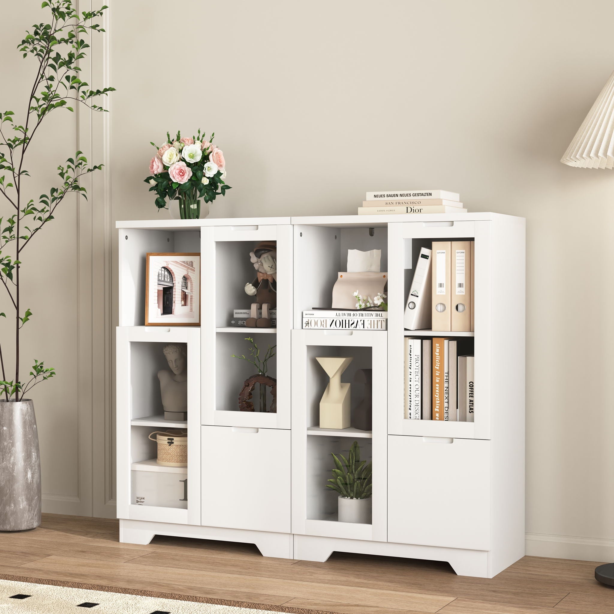 Modern Cabinet With Glass Doors And Drawer