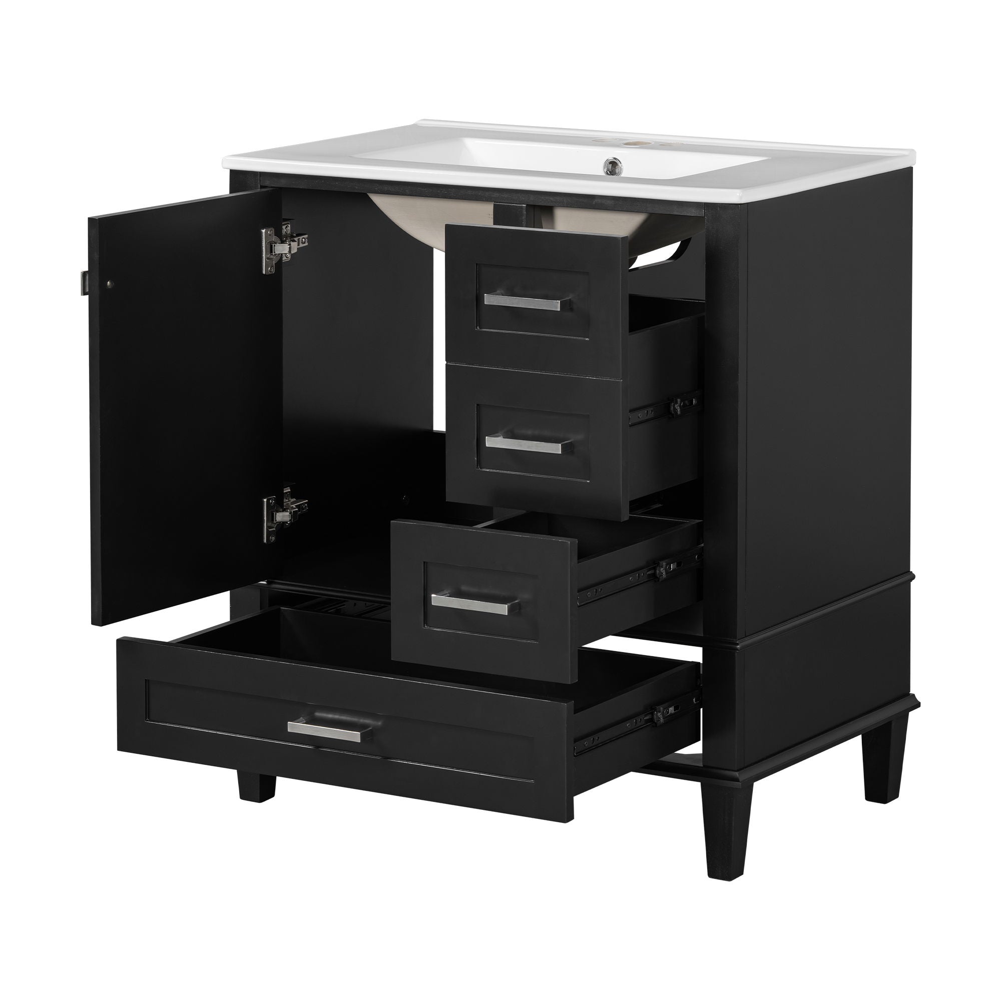 Bathroom Vanity & Tall Storage Cabinet Set With Doors, Adjustable Shelves, Soft Close Hinges, Sink