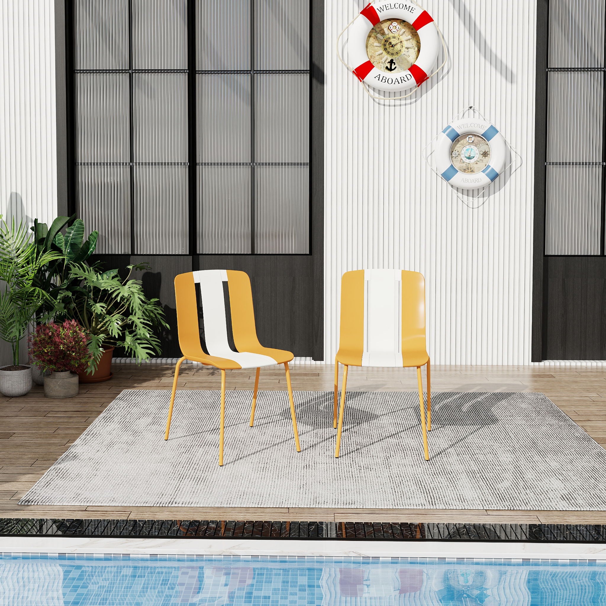 Modern Striped Blocking Single Chairs, Waterproof And Fade Resistant (Set of 4)