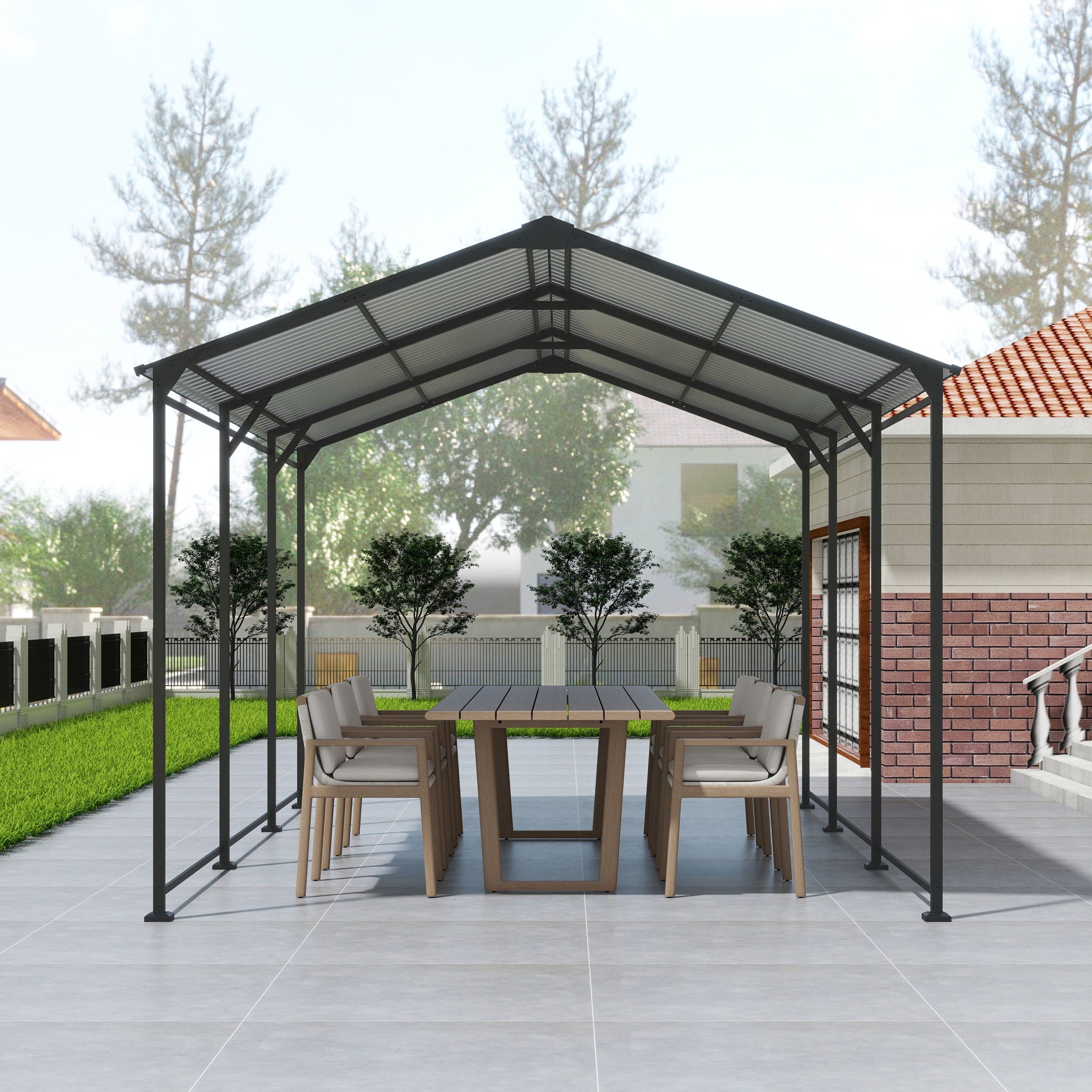 Metal Carport 10 5Ft Heavy Duty With Galvanized Steel Roof Metal Garage Canopy With Galvanized Steel Roof & Frame Car Tent Outdoor Storage Shed - Gray