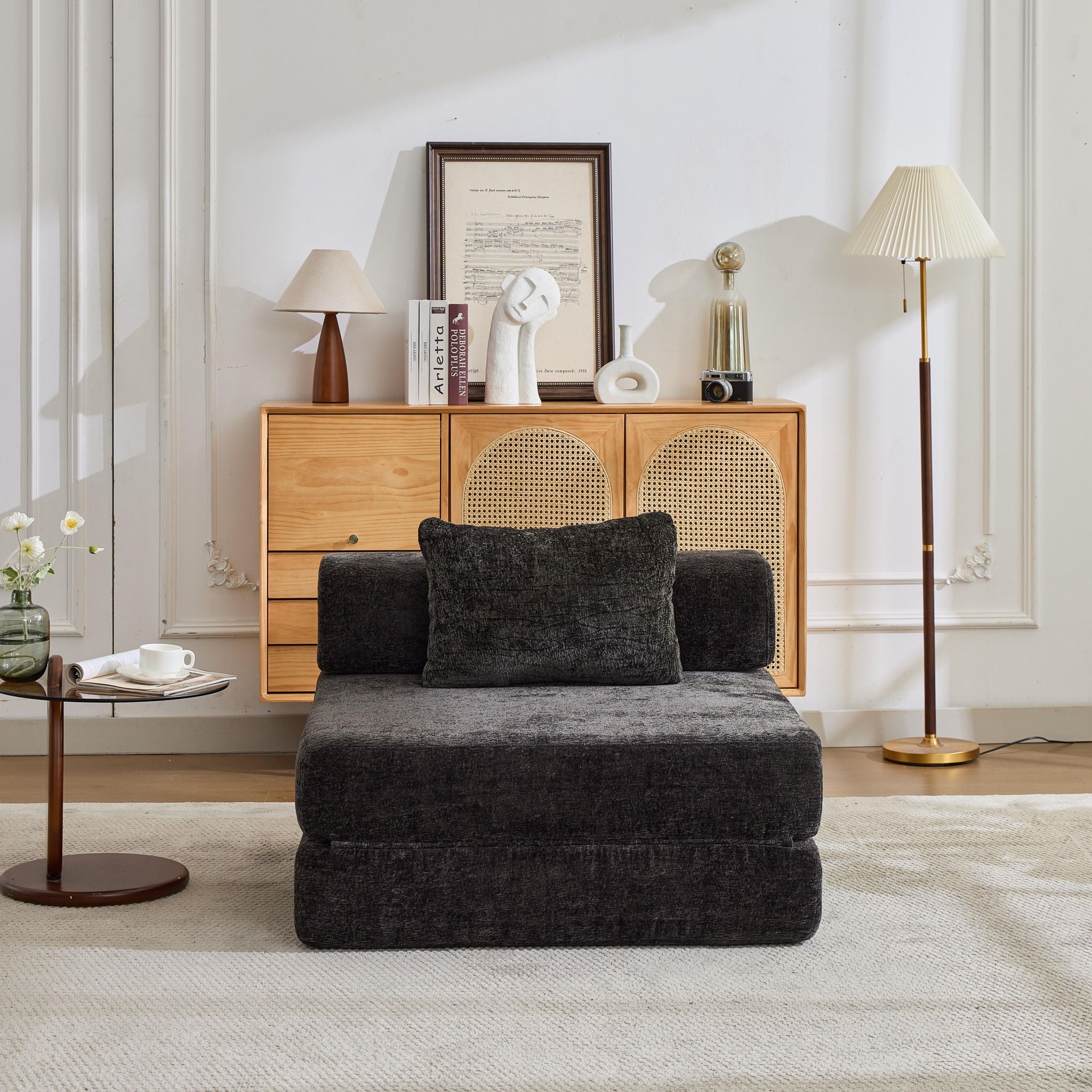 Convertible Floor Sofa Bed With Fixed Shape Frame For Living Room