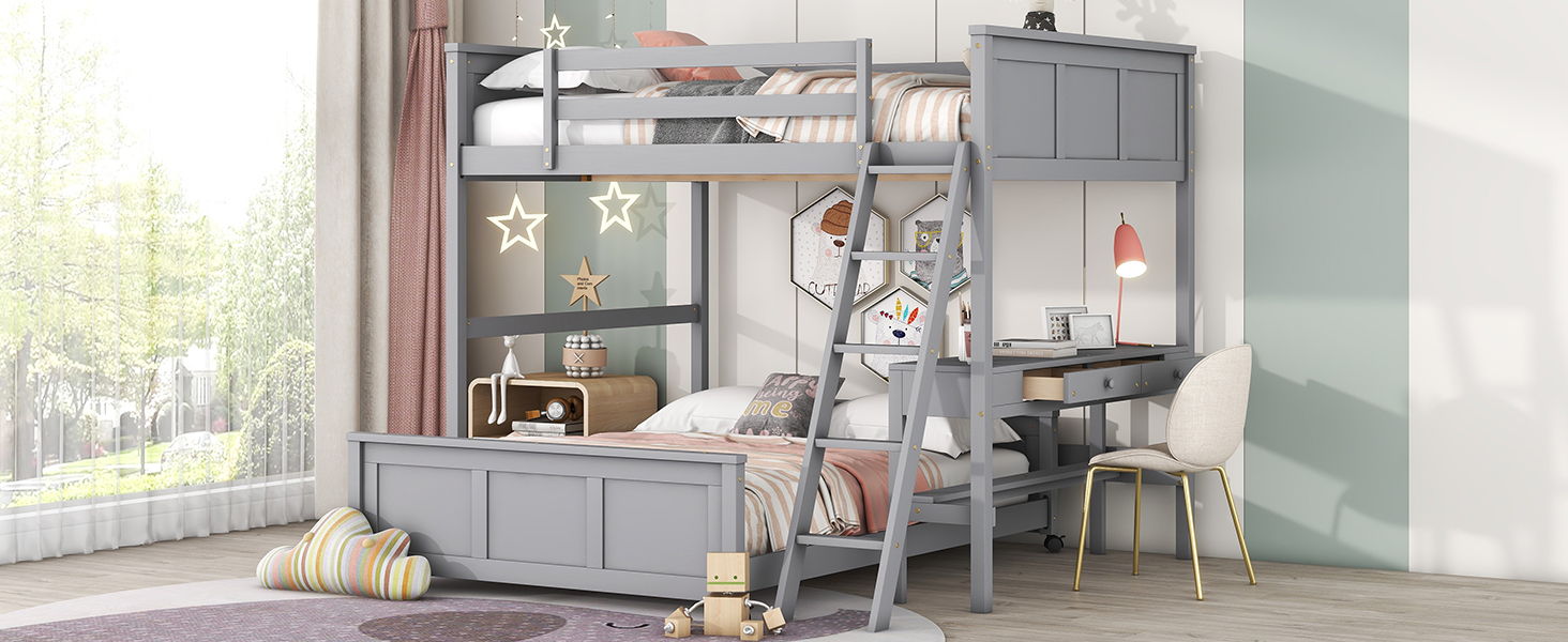 Full Over Full Bunk Bed With Desk