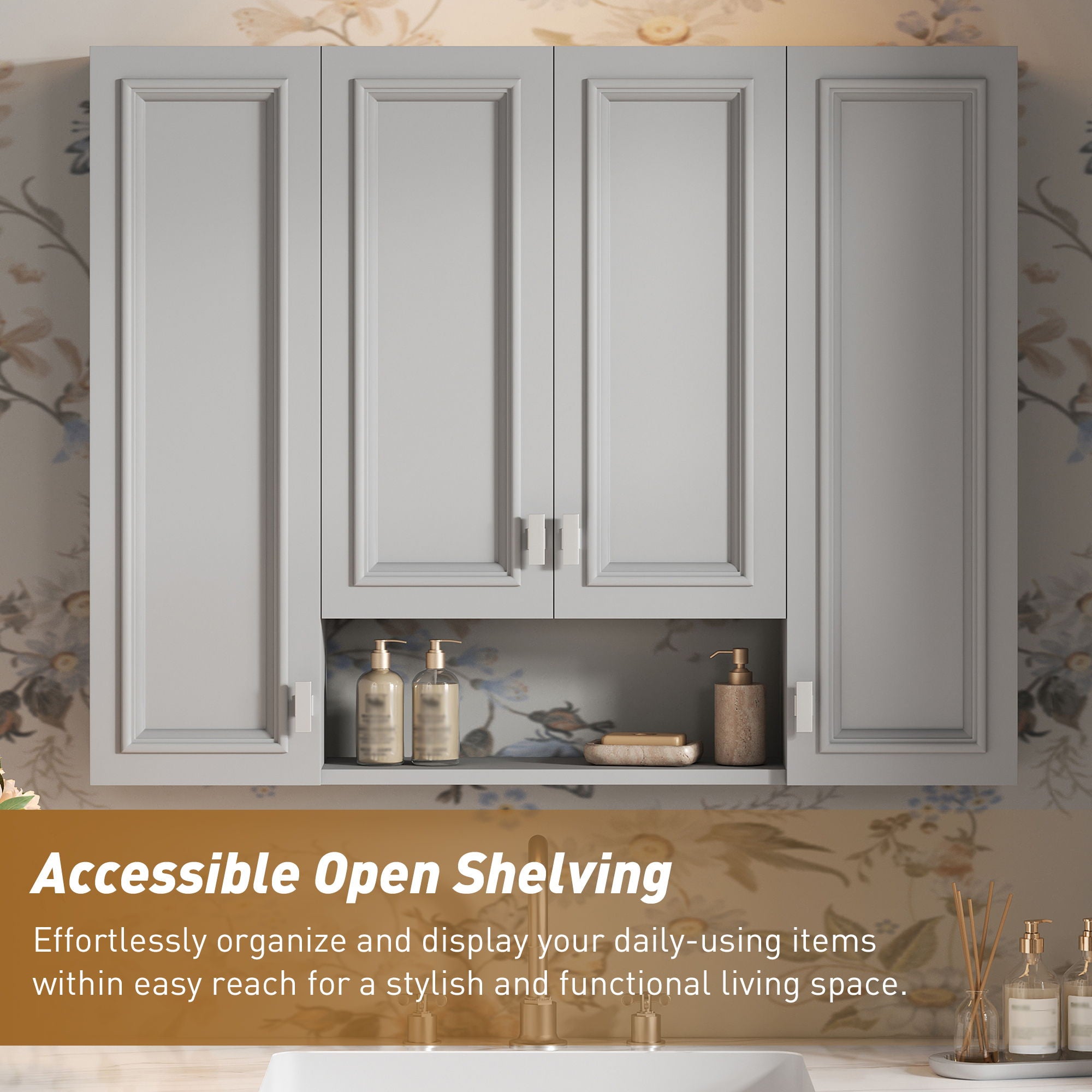 Wall Mounted Bathroom Cabinet With 5 Adjustable Shelves